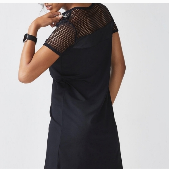 Fabletics Sarah Mesh Detail Black Mini Dress, Athletic Shift Dress, Sz XL - Picture 2 of 6